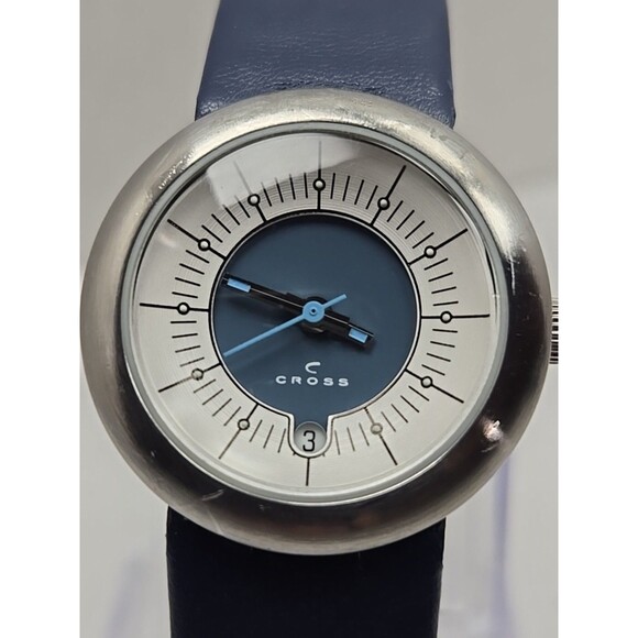 Cross WFK19 Bullseye Blue Dial Quartz Watch Date Womens Silver Tone New Battery - Picture 4 of 12